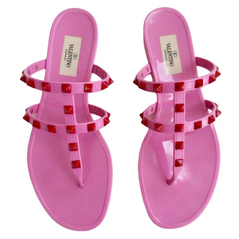 Valentino rockstud jelly pink red pvc thong sandal flat sz 38